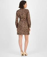 Anne Klein Women's Printed Tie-Waist Long-Sleeve Shirtdress
