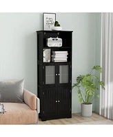 Slickblue 6-Tier Freestanding Bathroom Cabinet with 2 Open Compartments and Adjustable Shelves