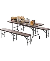 Gymax 3 Piece Folding Picnic Table Set w/ 6 ft Table & 2 Benches for Yard Camping