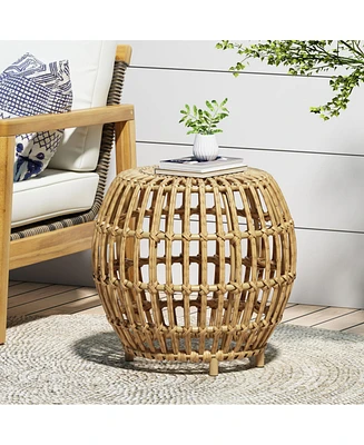Handcrafted Faux Rattan Woven Side Table with Boho Style