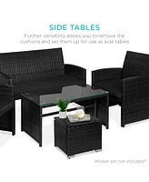 Best Choice Products Set of 2 Wicker Ottomans, Multipurpose Furniture w/ Removable Cushions
