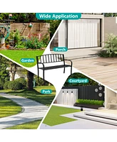 Gymax 50 Inches Garden Bench w/ Slatted Backrest & Curved Armrests for Porch