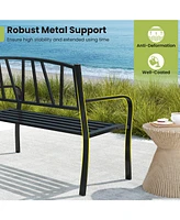 Gymax 50.5'' Patio Metal Bench w/ Curved Armrests & Minimalist Backrest for Backyard