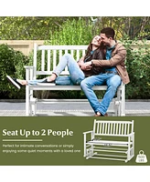 Gymax 2 Seats Outdoor Glider Bench Poplar Wood Patio Swing Glider Loveseat Chair w/ Armrests