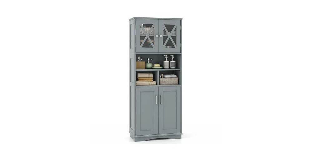 Tall Bathroom Cabinet Large Floor Storage Cabinet with Acrylic Doors and 3 Cubes