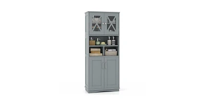 Tall Bathroom Cabinet Large Floor Storage Cabinet with Acrylic Doors and 3 Cubes