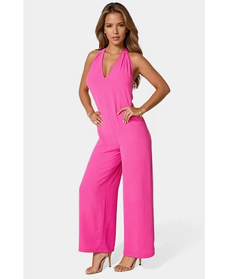 Bebe Women's Airflow Halter Wide Leg Jumpsuit