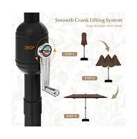 13feet Double-sided Patio Umbrella with Solar Lights for Garden Pool Backyard