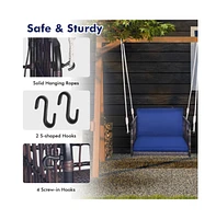 1-Person Rattan Hanging Porch Swing Seat with Cushions and Ropes