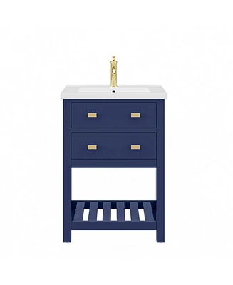 Viola 24 in. W Bath Vanity in Monarch Blue Finish with Ceramics Integrated Vanity Top with White Basin