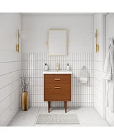 Brandy 24.5 in. W x 18.5 in. D x 34.7 in . H Bath Vanity in Honey Walnut with White Ceramic Top