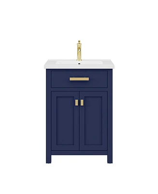 Myra 24 in. W Bath Vanity in Monarch Blue Finish with Ceramics Integrated Vanity Top with White Basin