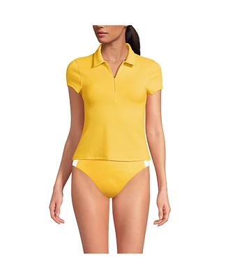 Lands' End Women's Short Sleeve Pique Johnny Collar Upf 50 Rash Guard