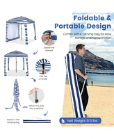 6 x 6 Feet Foldable Beach Cabana Tent with Carrying Bag and Detachable Sidewall