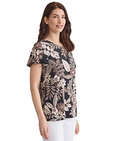 Jones New York Petite Printed Keyhole Flutter-Sleeve Top