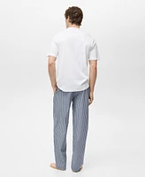 Mango Men's Cotton Check Pajama T-Shirt and Pant Set