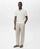 Mango Men's Openwork Knitted Zipper Polo Shirt