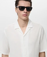 Mango Men's Bowling Collar Seersucker Shirt