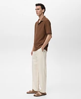 Mango Men's Openwork Cotton Knitted Polo Shirt