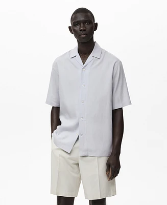 Mango Men's Lyocell-Linen Bowling-Collar Shirt