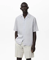 Mango Men's Lyocell-Linen Bowling-Collar Shirt
