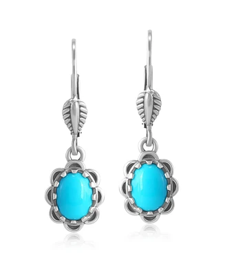 American West Jewelry Sterling Silver Kingman Turquoise Concha Lever Back Dangle Earrings