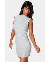Bebe Women's Milan Metallic Drape Neck Shirred Dress