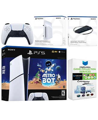 Sony PlayStation 5 Astro Bot Slim Digital Bundle with Disc Drive, Vertical Stand, and MightySkins Game Collection Services