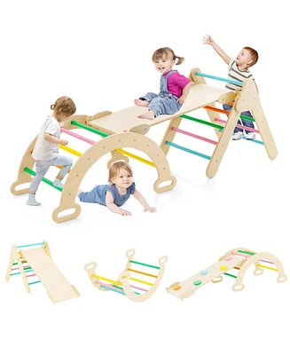 5-in-1 Wooden Kids Climber Toys with Triangle Arch Ramp