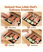 Wooden Barbecue Grill Playset with Chalkboard and Sink and Cabinet