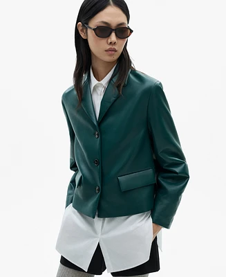 Mango Women's Flap Pockets and Leather Effect Jacket