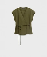 Mango Women's Linen-Blend Wrap Top