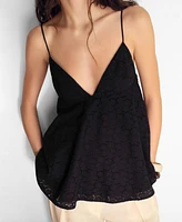 Mango Women's V-Neck Embroidered Top
