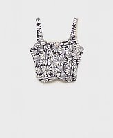 Mango Women's Floral Fitted Linen Top