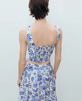 Mango Women's Low Neckline Floral Crop Top