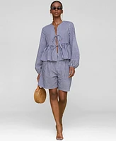Avec Les Filles Women's Linen-Blend Tie-Front Blouse