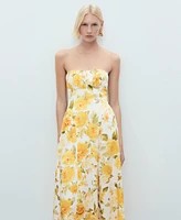 Mango Women's Gathered Neckline Floral Midi Dress