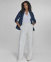Calvin Klein Womens Faux Denim 3 4 Sleeve Jacket Johnny Collar Sleeveless Sweater Cotton Blend Wide Leg Pants