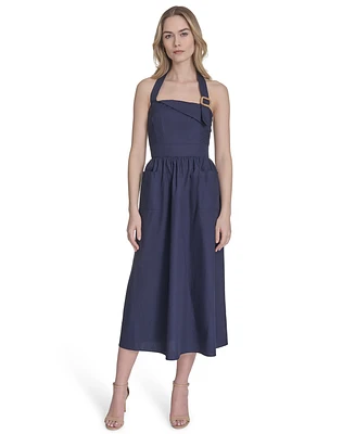 Vince Camuto Women's Cotton Buckle Halter-Neck Midi Dress