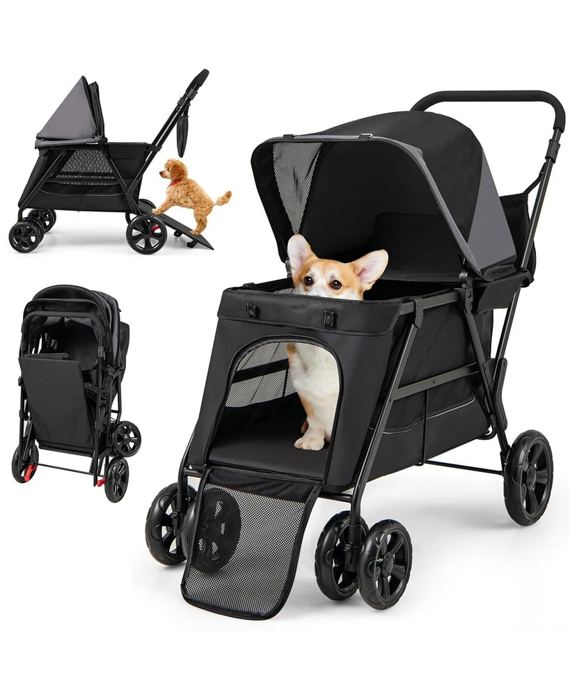 Dog Stroller for Medium Small Senior Elderly Dogs with Dual Entry