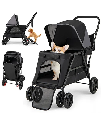 Dog Stroller for Medium Small Senior Elderly Dogs with Dual Entry