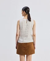 Reistor Women's Boat Neck Top Checkered Linen