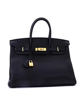 Pre-Owned Hermes Birkin 35 Handbag Black Clemence with Gold Hardware