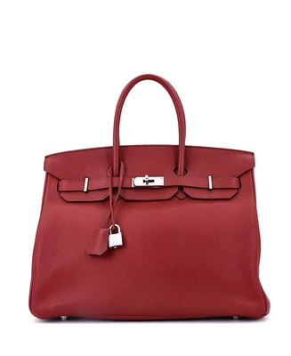 Pre-Owned Hermes Birkin 35 Handbag Red Clemence with Palladium Hardware