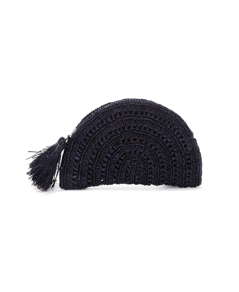 Adornia Navy Raffia Moon Clutch