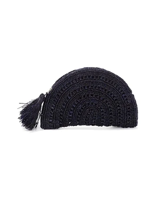 Adornia Navy Raffia Moon Clutch