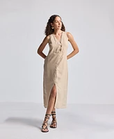 Reistor Women's Straight Dress with Front Slit Neutral Beige Hemp