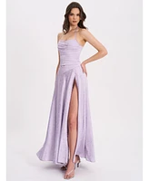 Miss Circle Women's Raegan Taro Purple Jacquard Rouched Maxi Dress