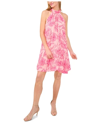 CeCe Women's High Neck Floral A-Line Dress