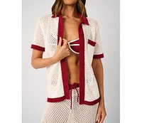 WeWoreWhat Women's Oversized Crochet Button-up Shirt